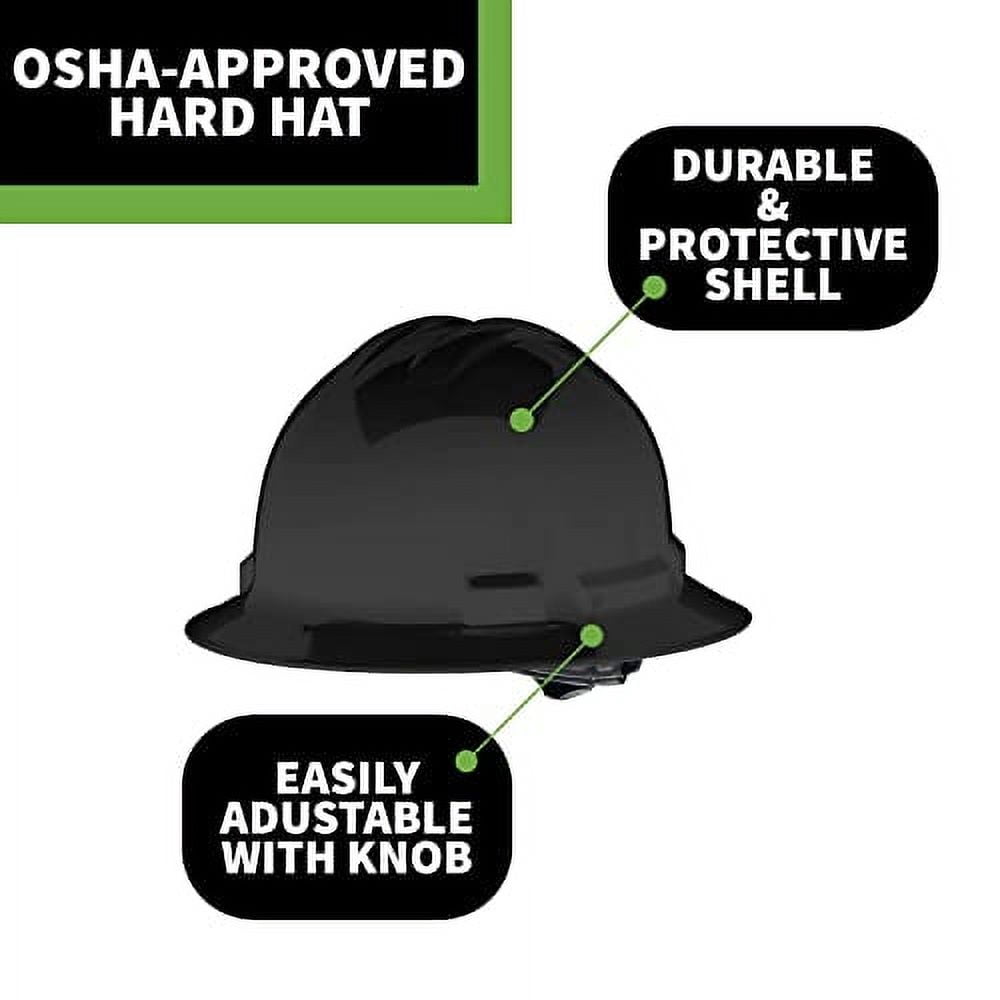 10-Pack of Cordova H34R7 Hard Hat, Full-Brim Style, 4-Point Ratchet Suspension, OSHA Work-Compliant, Protection for Construction, Remodelling, Etc., Black
