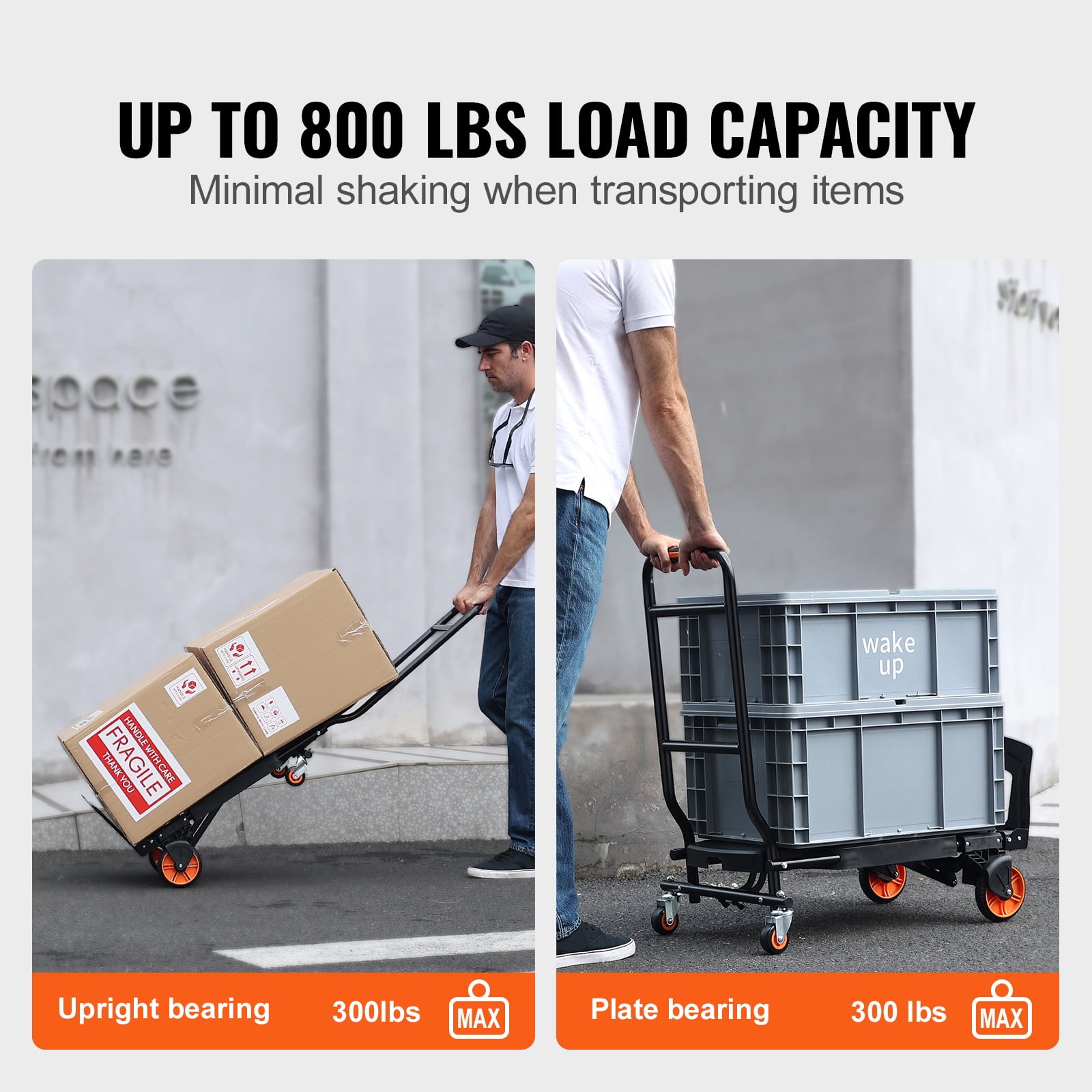 KFFKFF Aluminum Hand Truck, Dual-Function, 300 lbs Capacity, Durable Industrial Convertible Hand Truck and Dolly, Multi-Purpose Cart Transforms from Upright to Platform Mode with Rubber Wheels