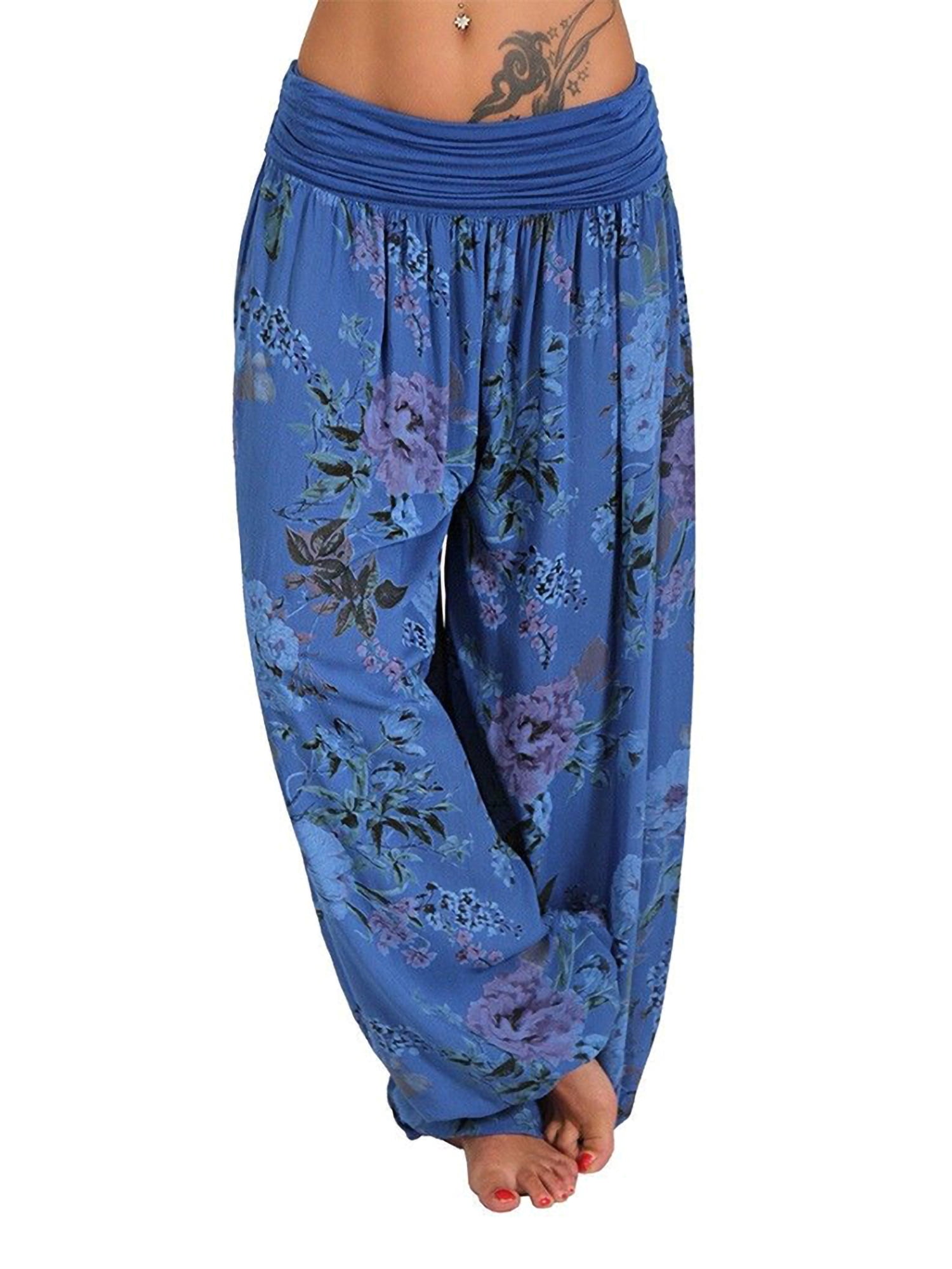 Glonme Ladies High Waist Boho Pants Baggy Beach Palazzo Pant Bohomain
