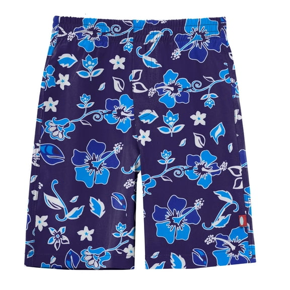 Boys UPF 50 Recycled Polyester Soft Stretch Below the Knee Printed Swim Board Shorts | Blue Hawaii
