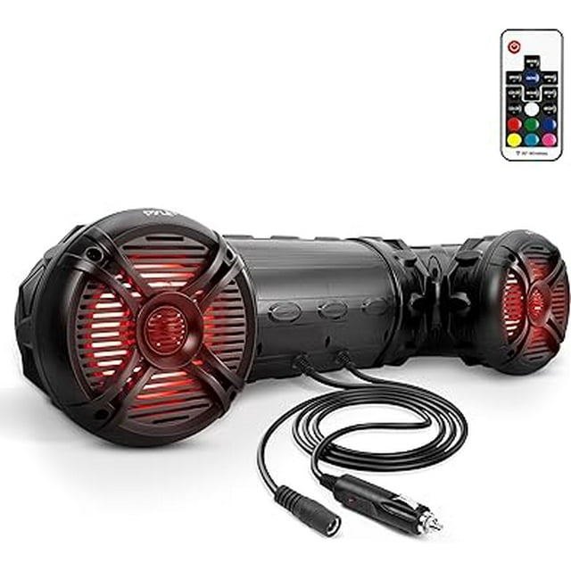 Pyle Marine ATV Powered Speakers - 4.0 Wireless Bluetooth, 800 Watt, Color Changing LED Lights, IP44 Waterproof, 6.5“ Dual Audio Sound System for UTV, Golf Carts, Jetski and Snowmobile - PLATV65BT