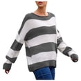 thumbnail image 2 of Sweaters for Women 2025 Striped Color Block Long Sleeve Crewneck Loose Knitted Jumper Top Womens Pullover Sweaters, 2 of 5