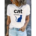 thumbnail image 1 of Camiseta Ligera de verano para mujerCreative Cat Print T-Shirt, Casual Short Sleeve Crew Neck Polyester Tee, Women'S Fashion Trendy Sports Tops, Medium Stretch, 180g/㎡, All SeasonFather's Day, Mothe, 1 of 6