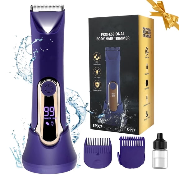 Electric Shaver for Women, Wet/Dry Painless Pubic Hair Trimmer for Led, Hair Removal Device with USB Charge Dock, Women's Gifts, Purple