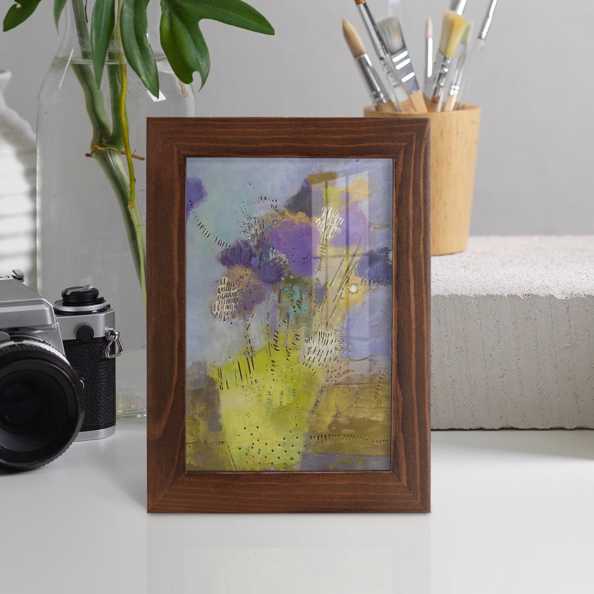 Blumen I -Framed Print w/glass-Chestnut