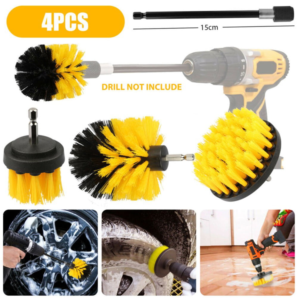 4pcs/set Car Washing Detailing Power Drill Brush Kit with Long Reach stick 