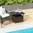 thumbnail image 2 of SOPTY Umbrella Table, Outdoor Side Table with 2" Umbrella Hole, Rattan Umbrella Stand Holder, Heavy Duty Metal Frame, Patio Bistro Table for Deck Garden Poolside -Metal Tabletop-Brown, 2 of 17