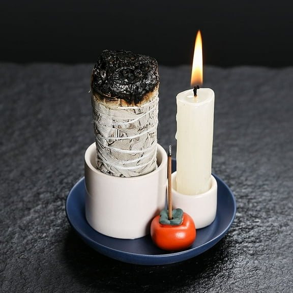 1pc 4 in 1 Ceramic Incense Burner Holder Sage Holder for Burning Incense Holder for Sticks Aromatherapy Burner for Home Decor Boy Gifts (Without Incense）