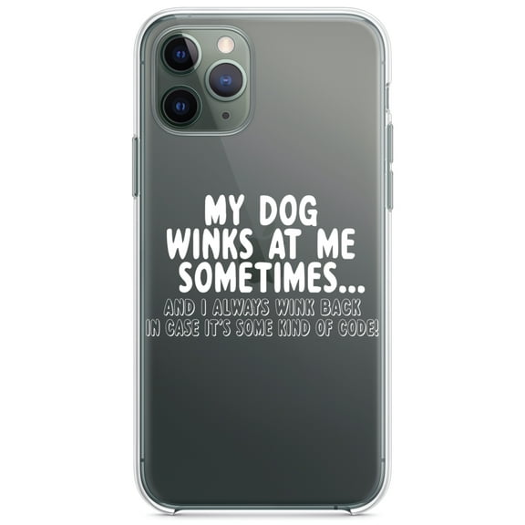 DistinctInk Clear Shockproof Hybrid Case for iPhone 13 Pro MAX (6.7" Screen) - TPU Bumper Acrylic Back Tempered Glass Screen Protector - My Dog Winks at Me Sometimes