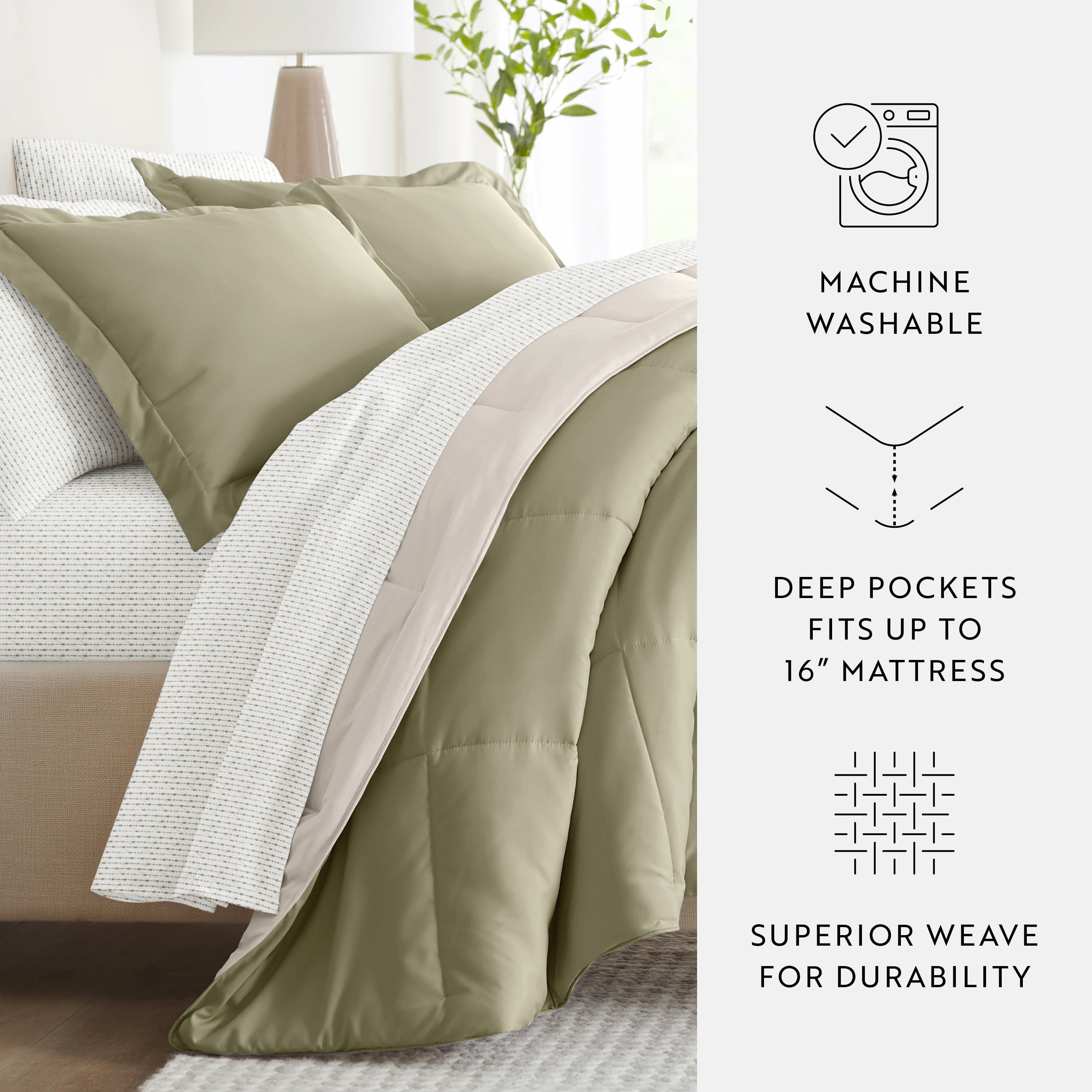 Noble Linens 5 Piece Bedding Bundle, Reversible Comforter and Patterned Sheet Set, Twin