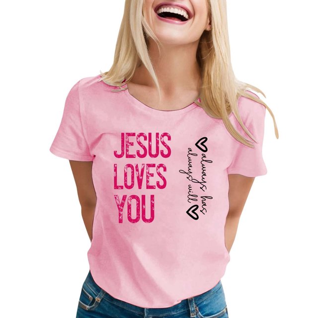 T-shirt Oversize pour Femmes, Manches Courtes, Col Rond Imprimé, Respirant, Rose TTG