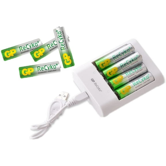 8 GP Recyko AA 2000mAh NiMH 1.2V Rechargable Batteries with AA and AAA USB Charger