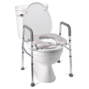 Ourlova Adjustable Raised Toilet Seat with Padded Seat and Bathroom Assist Frame Supports up to 350lb Ideal for Elderly and Disabled Homecare