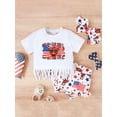 thumbnail image 2 of 4th of July Western Baby Girl Outfit Short Sleeve Crewneck Cow Tassel T-Shirt and Short Sets 2PCS Fourth of July Clothes Set, 2 of 9