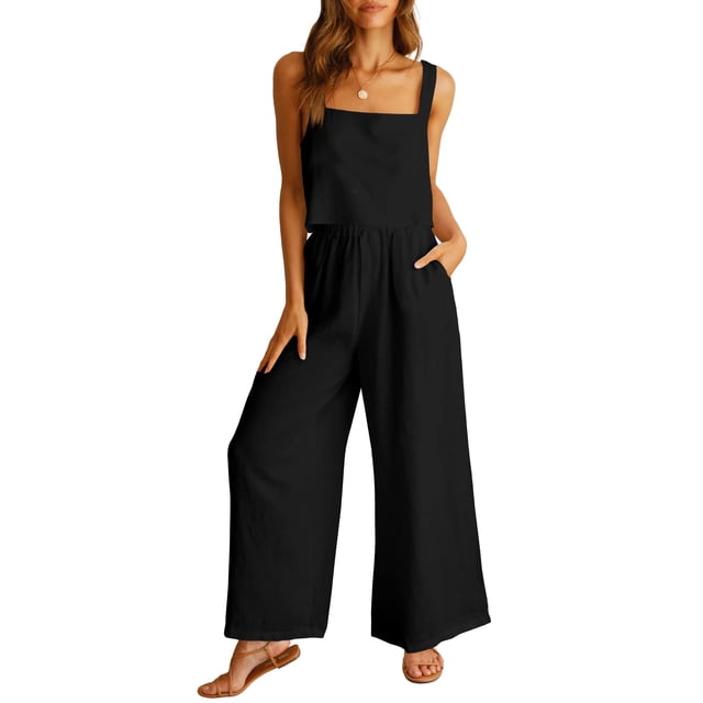 Conjunto de 2 piezas para mujer ANRABESS pantalón de lino negro talla M