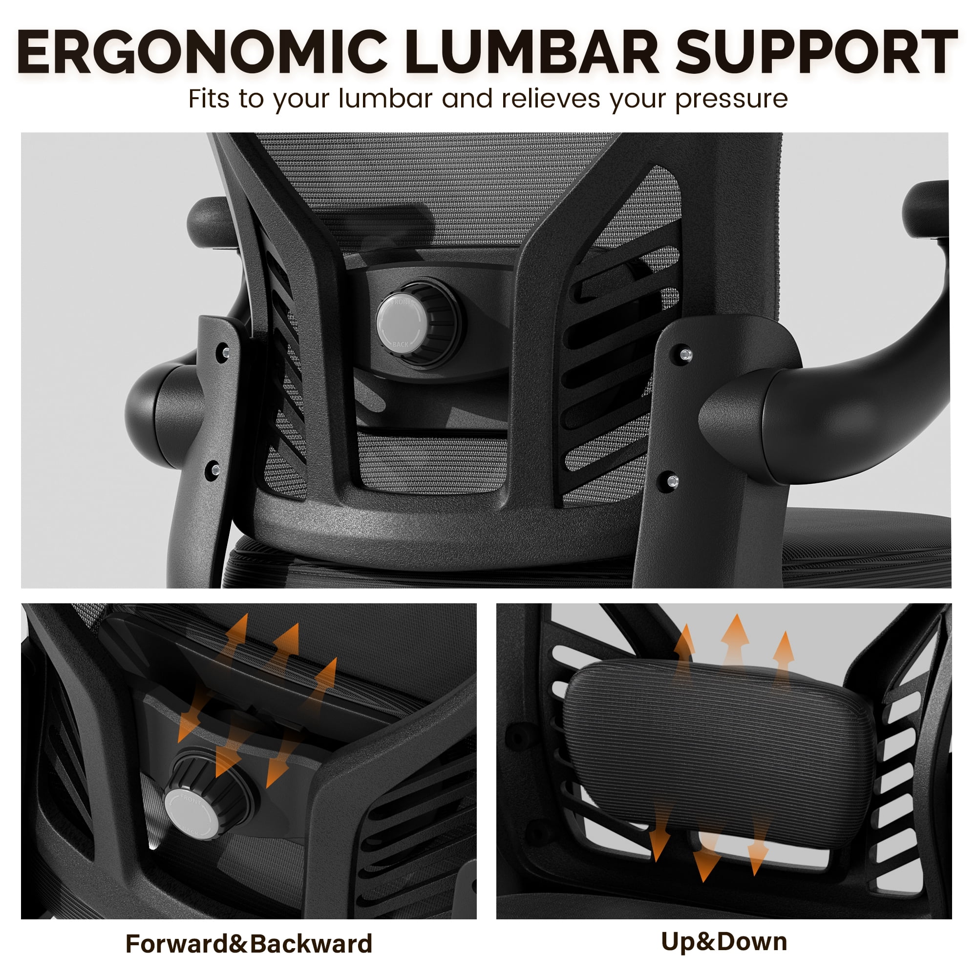 iooHug Ergonomic Mesh Office Chair, Computer Desk Chair with Adjustable Lumbar Support and 3D Armrests, Swivel Task Chair for Home Office, Black