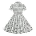 thumbnail image 3 of Xudanell Kids Notch Lapel 50s Dress for Girls Vintage Retro 1950s Polka Dot Dress for Girls 50's Audrey Hepburn Rockabilly Swing Dress (White, M), 3 of 6