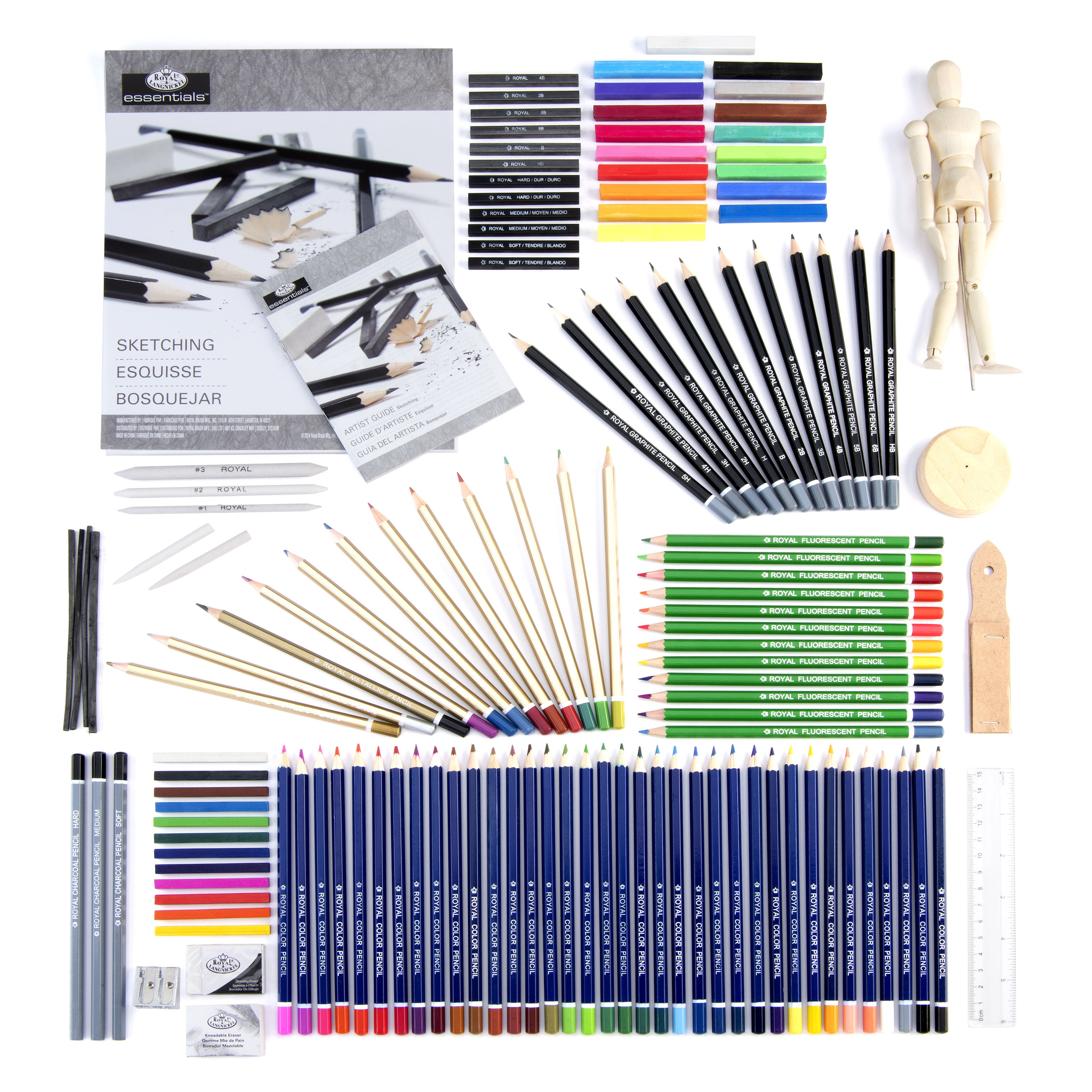 Sketching & Drawing Set for Beginners W Moveable Figurine and Pink Carry  Case, Royal Color Pencils and Assorted Tools, Most Still in Wrapper 