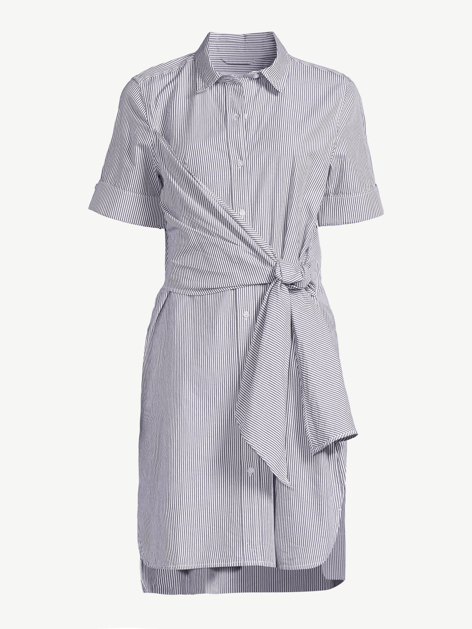 Free Assembly Women's Wrap Shirt Dress with Short Sleeves