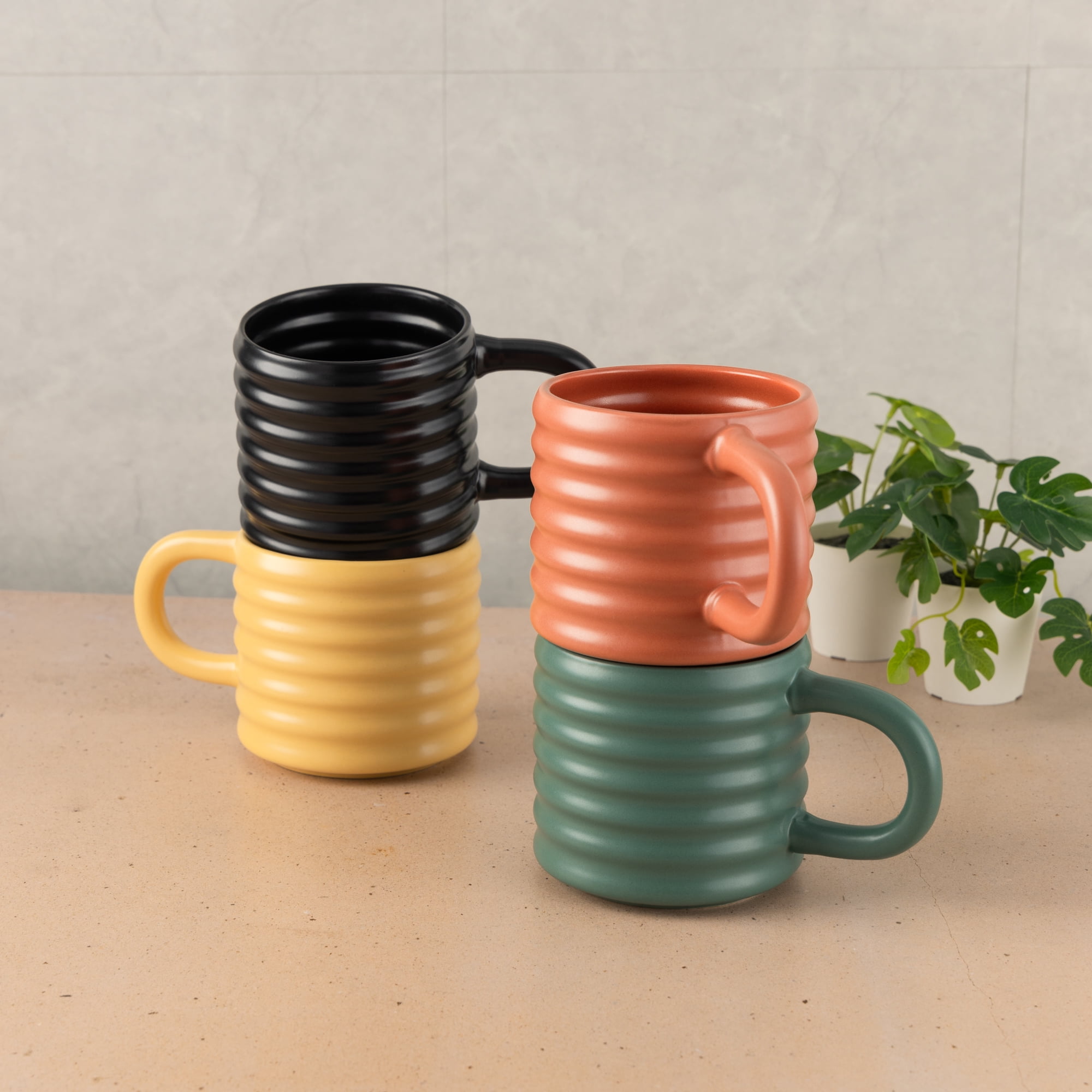(3 pack) Mainstays 17oz Ribbed Matte Finish Coffee Mug, Canyon Red