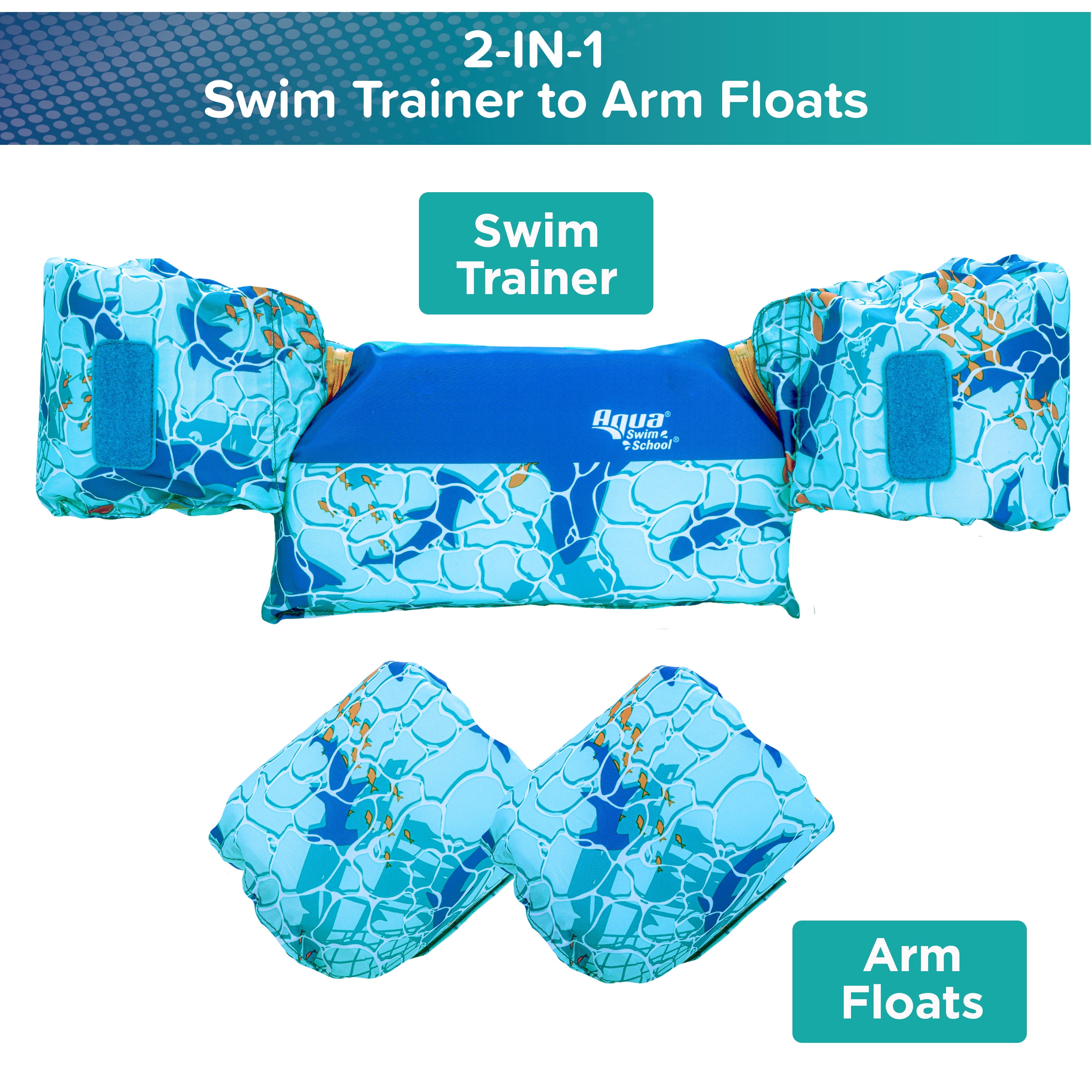 SwimSchool 2-in-1 Swim Training Vest, Blue Shark, Grow With Me Swim Training Vest, Ages 4-6, Unisex