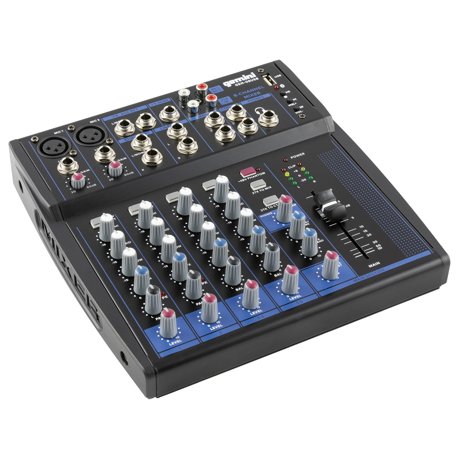 Gemini Compact Bluetooth Audio Mixer (GEM-08USB, 8 Channels) & DJX-500 Over-Ear Professional DJ Headphones, Black and Silver & GMU-M100 UHF Single Wireless Microphone System, 843631170915