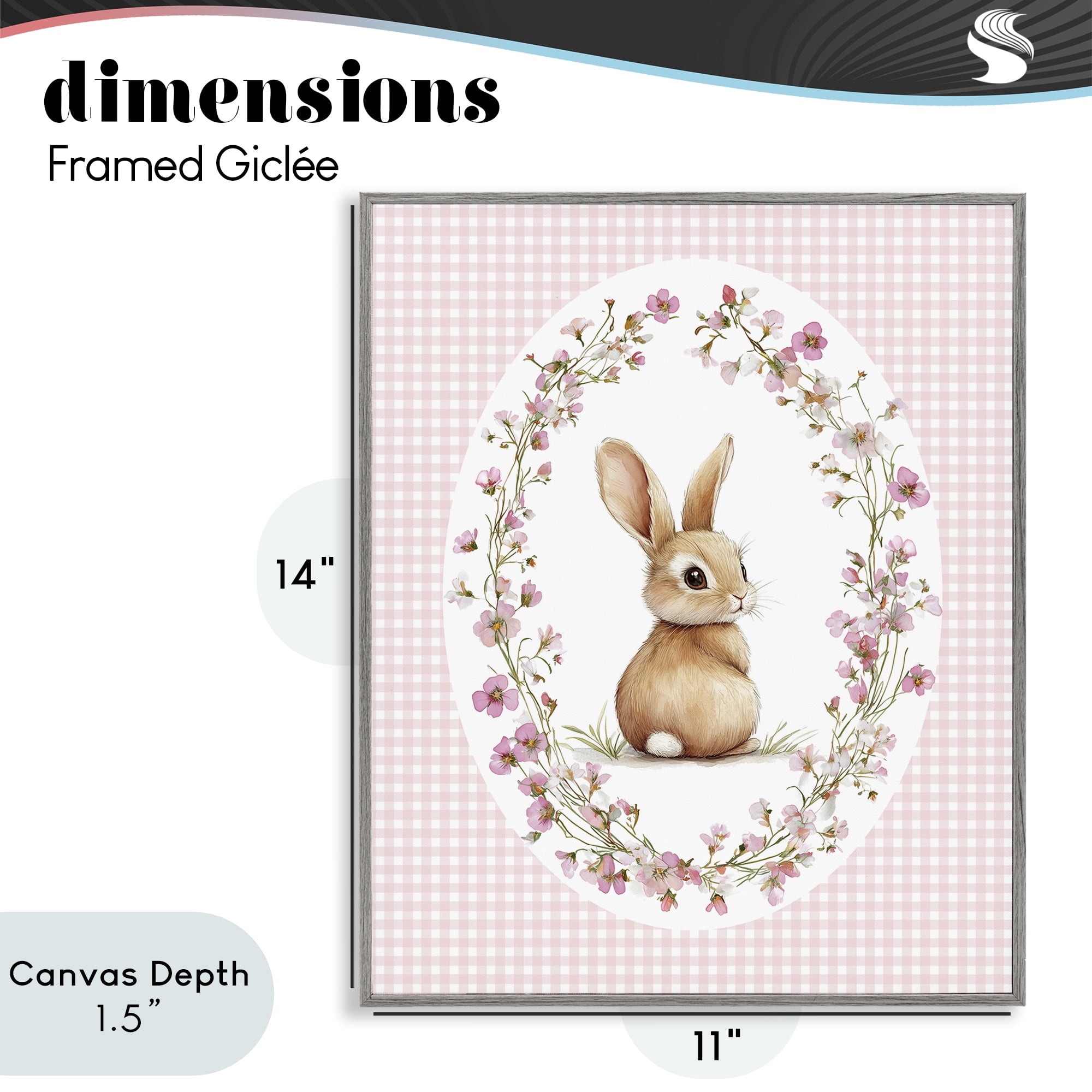 Stupell Industries Spring Gingham Rabbit Gray Framed Giclee Art, design by Christine Simpson Art