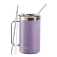 thumbnail image 1 of Ezprogear 24 oz Stainless Steel Coffee Mug Double Wall Beer Tumbler Vacuum Insulated Camping Cup with Straws, Handle and Lid (Glitter Violet), 1 of 5