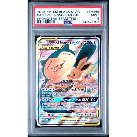 2019 Pokemon Sun and Moon Black Star Promo Tag Team Tins Eevee/Snorlax Gx #SM169 PSA 9