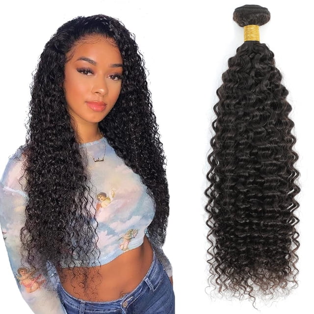 Cabello humano brasileño 8A rizado, 1 paquete, negro natural sin procesar, se puede teñir y decolorar (14 negro natural)