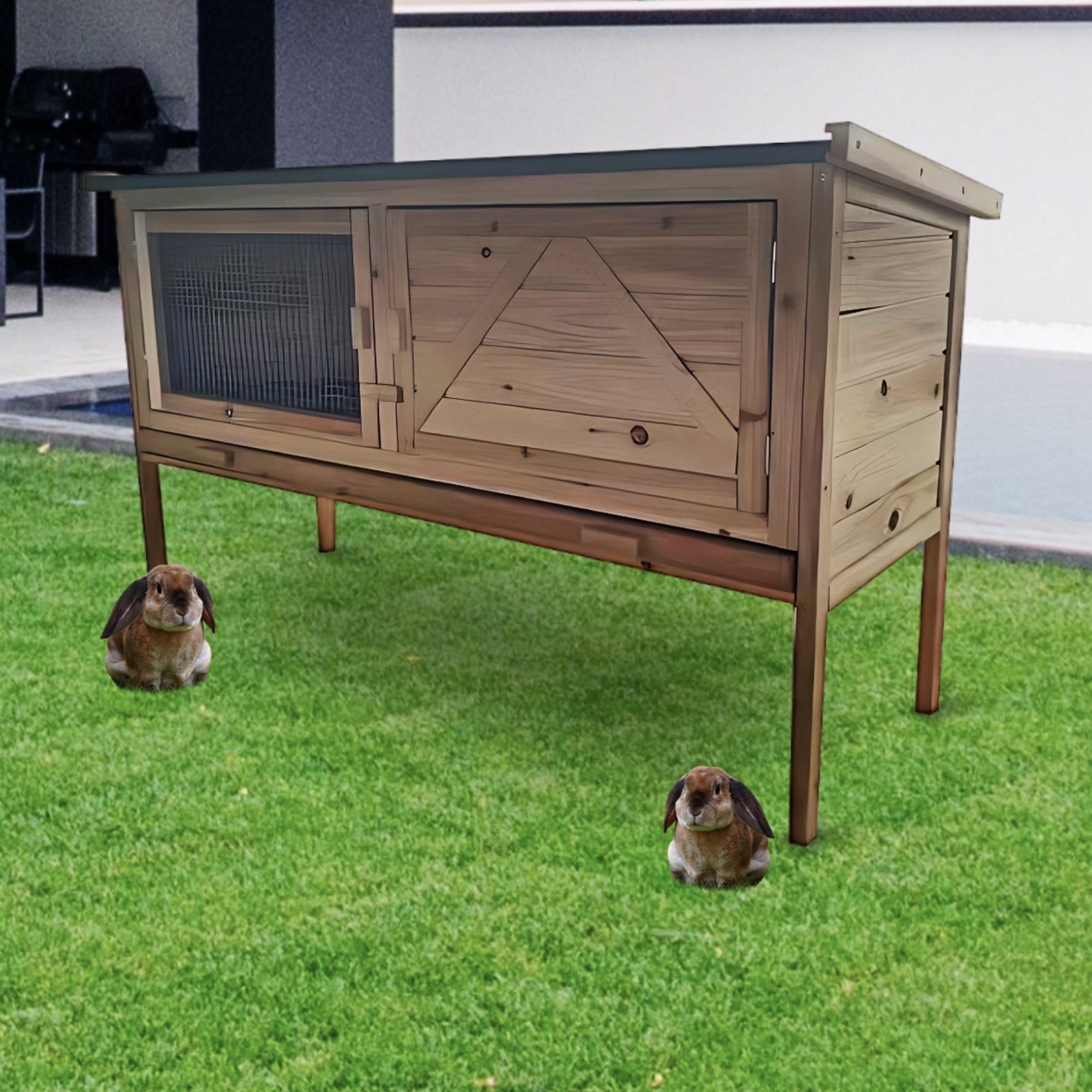 Pefilos 46" Rabbit Hutch for Indoor Deck Wooden Pet Hen House Animal Poultry Cage, Brown Pefilos 46" Rabbit Hutch for Indoor Deck Wooden Pet Hen House Animal Poultry Cage, Brown