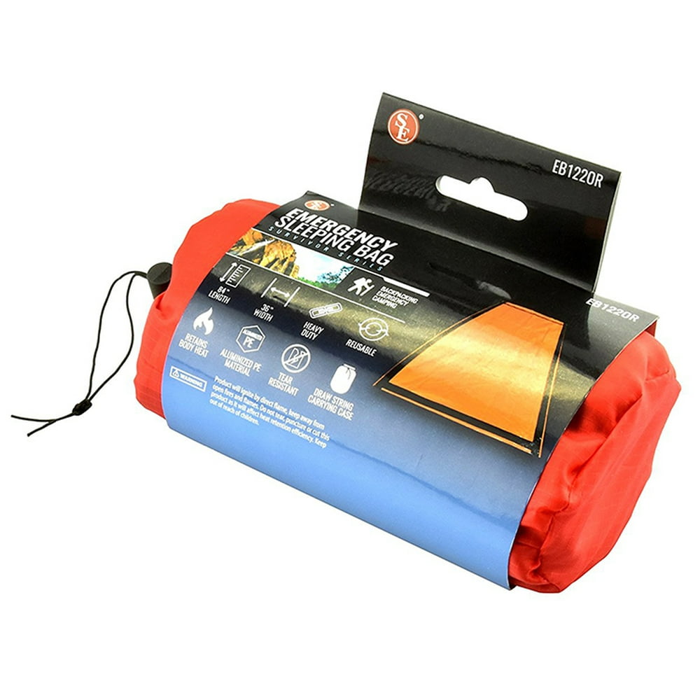 SE Emergency Sleeping Bag with Drawstring Carrying Bag, Orange, 5.6oz