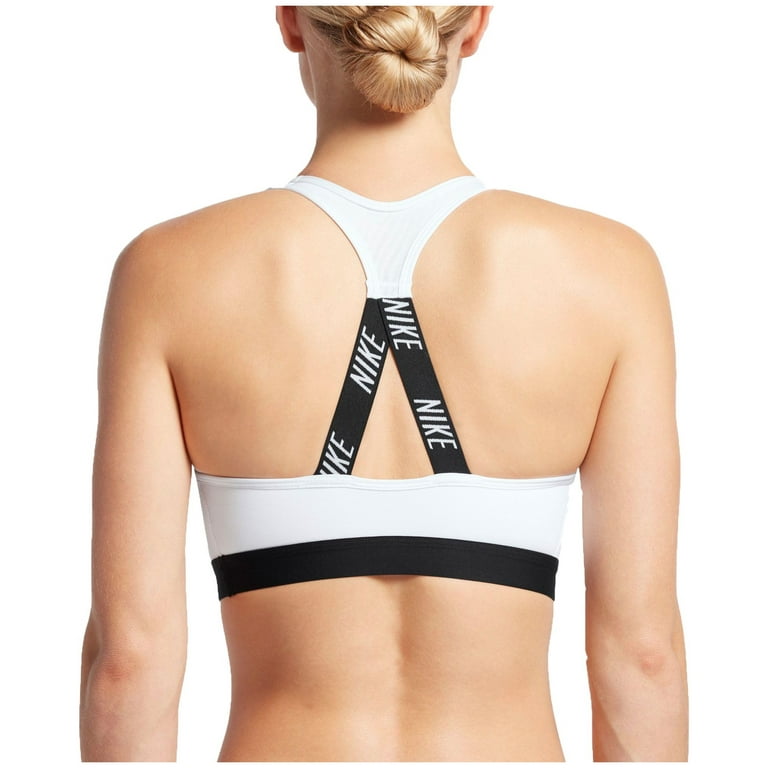 nike women's pro classic strappy logo padded sports bra - white/black -  size s 