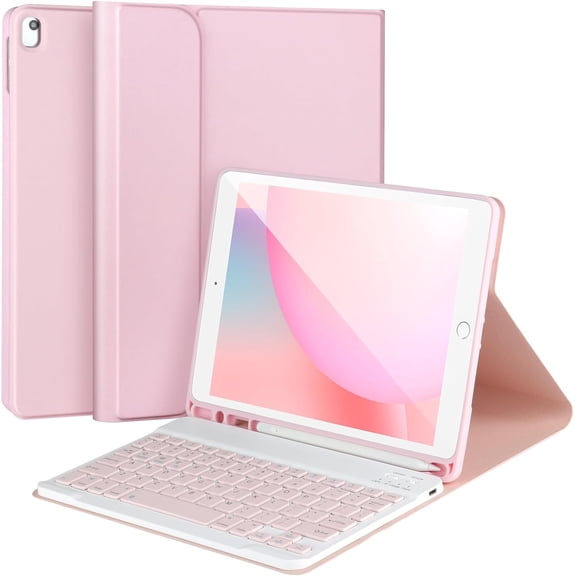 Keyboard Case for iPad 9/8/7th Gen, 10.2 inch, Detachable Bluetooth Keyboard, Pink