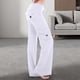 thumbnail image 2 of Pantalones casuales de mujer con botones, microacampanados y cordón ajustable - Poliéster, cintura alta con bolsillos para un estilo diario/urbano, 2 of 6