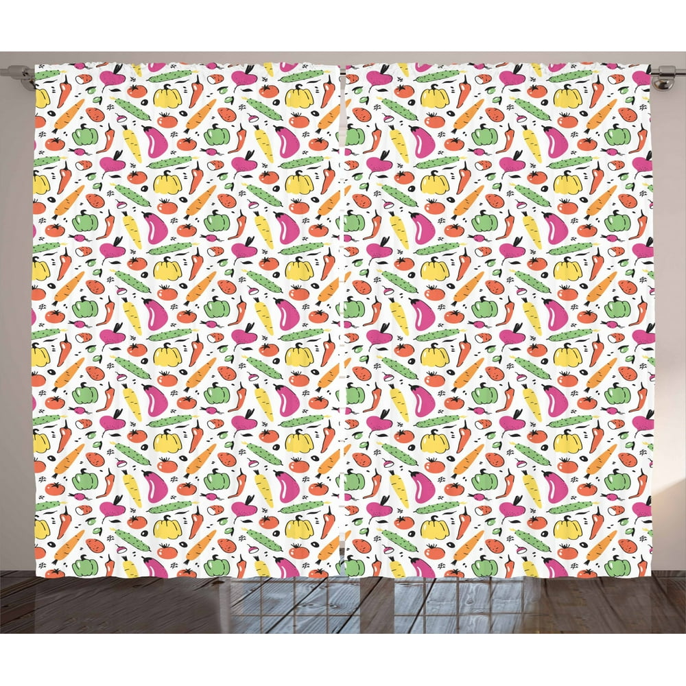 Vegetable Curtains 2 Panels Set, Artistic Food Drawing ...