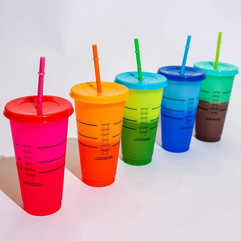 Meoky Color Changing Cold Cups with Lids and Straws - 5 Pack 24 oz Plastic  Cute Tumblers Bulk, Reusa…See more Meoky Color Changing Cold Cups with Lids