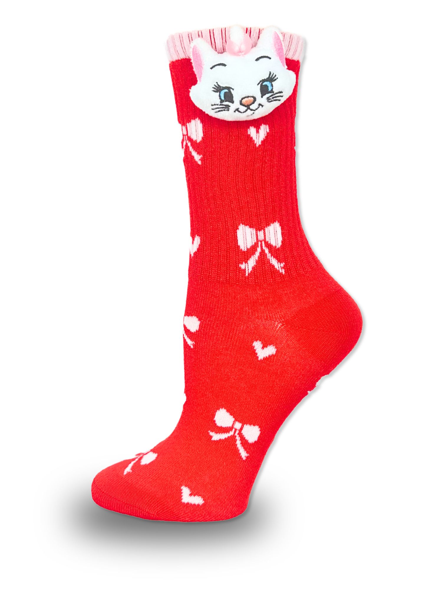 Disney Aristocats Women's Valentine's Day Pom Crew Socks, 1-Pack, Size 4-10