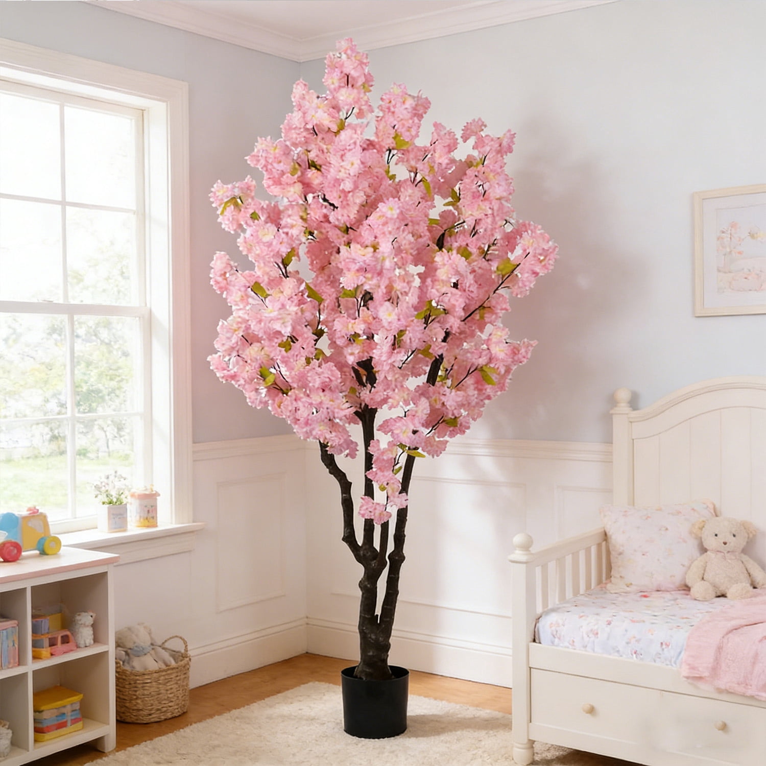 6ft Artificial Cherry Blossom Tree Plastic Flower Faux Leaves Plant Handmade Light Pink Cherry Fake Tree Artificial Plants for Home Office Indoor Outdoor Spring Party  Wedding Decor