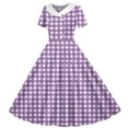 thumbnail image 3 of Iyufng Women's Checkered Printed Dresses Hepburn-Style Dress Fitted Waist Button-Down Dress, 3 of 6