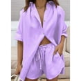 thumbnail image 3 of Women 2 Piece Outfit Summer Short Sleeve Top and Shorts Sweatsuit Set  L, 3 of 7