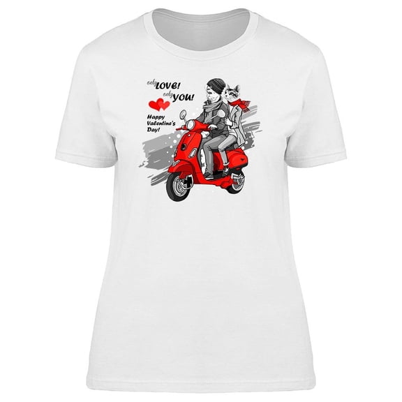 Dog And Cat Couple On Scooter Tee Women's -Image by Shutterstock