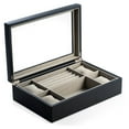 thumbnail image 2 of Matte Black Wood Valet and Watch Box with Glass Top and Soft Velour Lining. Slots for Rings and Cufflinks and 4 Watch Pillows., 2 of 6