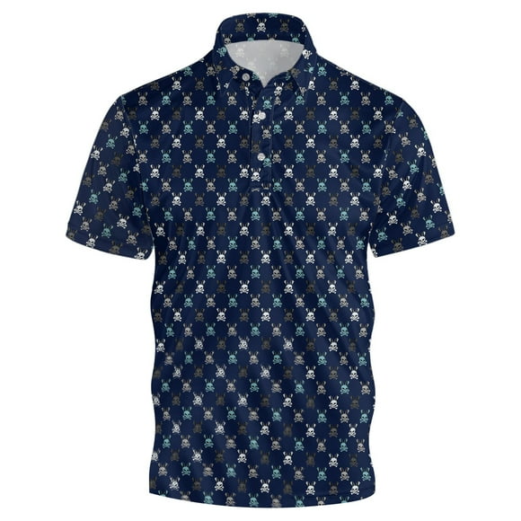 Tiweut Chemises de Loisirs pour Hommes POLO à Carreaux Stylé Imprimé Manches Courtes Col à Revers Coupe Ample Été Hauts Réguliers Bleu,3TG