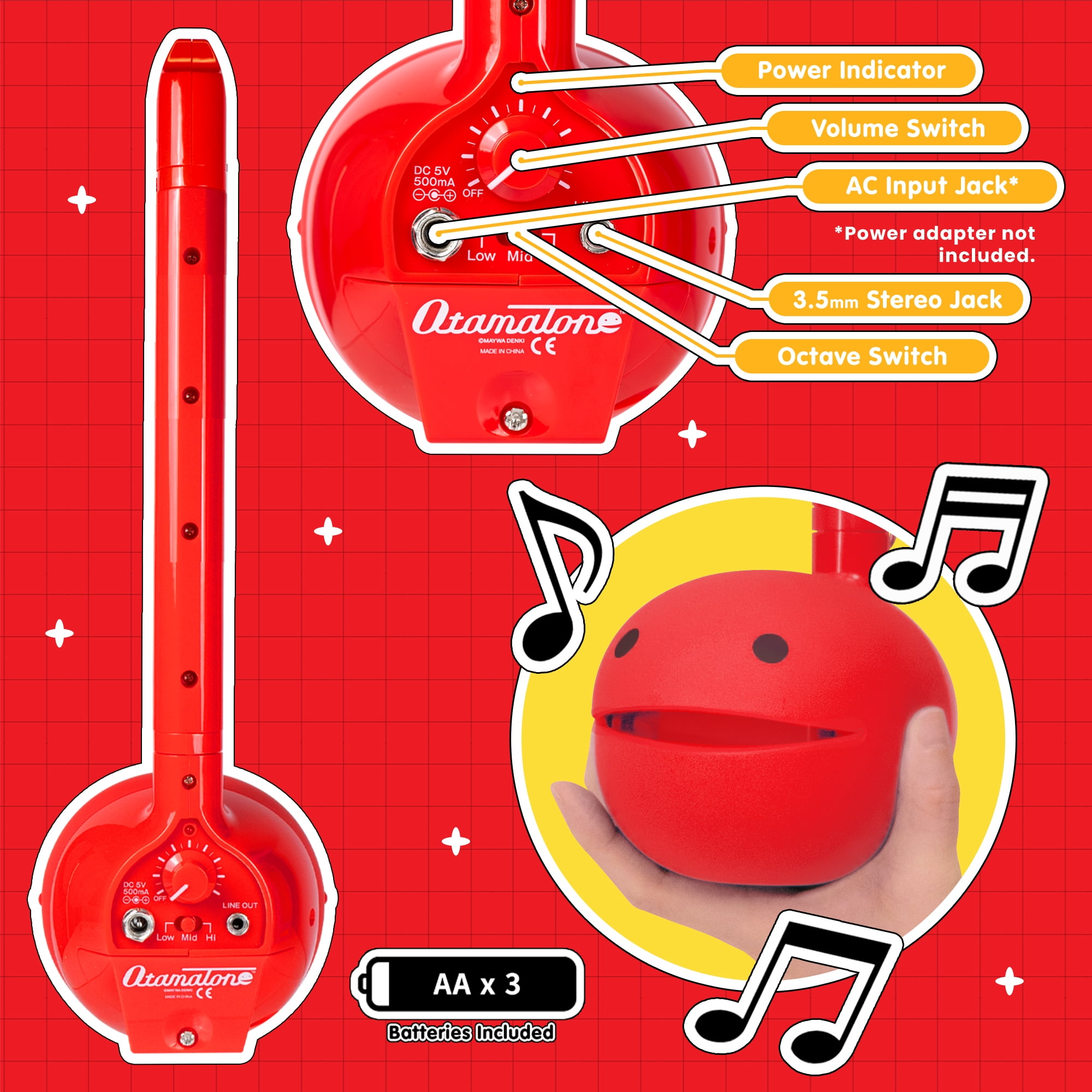 Otamatone Deluxe Musical Instrument Synthesizer for Adults - Red