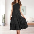 thumbnail image 1 of Vestido largo informal para mujer color sólido cuello redondo estilo elegante traje de vacaciones FLhrweasw Nuevo, 1 of 7