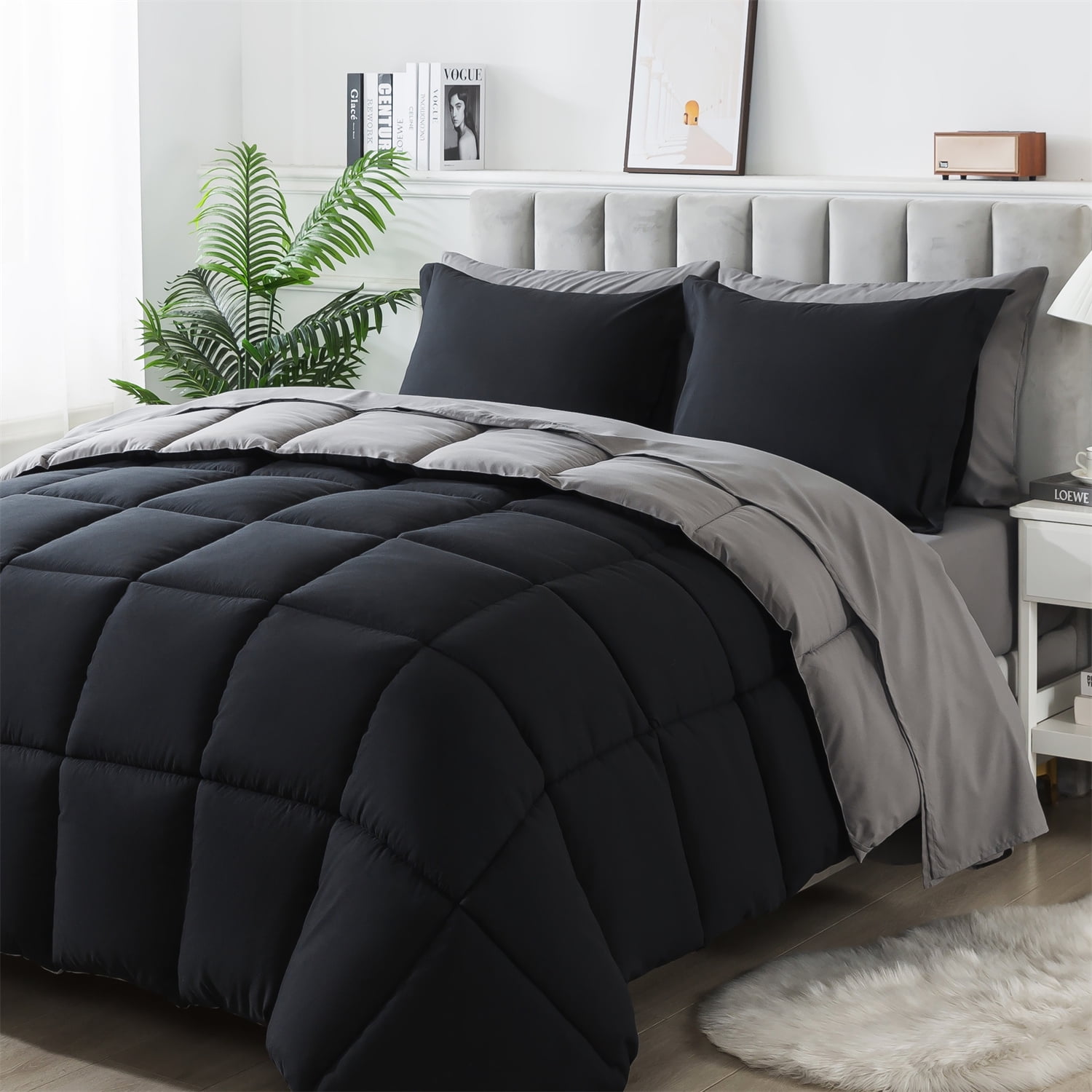 IGI King Size 7 Piece Comforter Set | Bed in a Bag for Unisex Adult | Black/Gray
