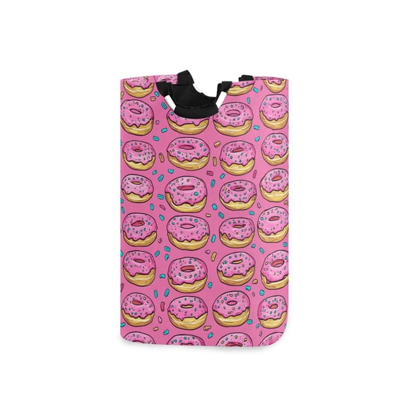 Yayeee Freestanding Laundry Hamper with Handle Collapsible Large Storage Basket for Clothes, Pink Doughnuts