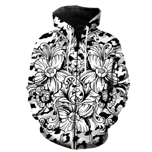Abstract Animal Pattern Men's Zipper Hoodie Harajuku Oversized Teens Hip Hop Long Sleeve Unisex Cool Streetwear 3D Print Spring