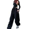 thumbnail image 3 of Douhoow Cargo Pants for Women Baggy Low Rise Drawstring Sweatpants Casual Wide Leg Trousers, 3 of 7
